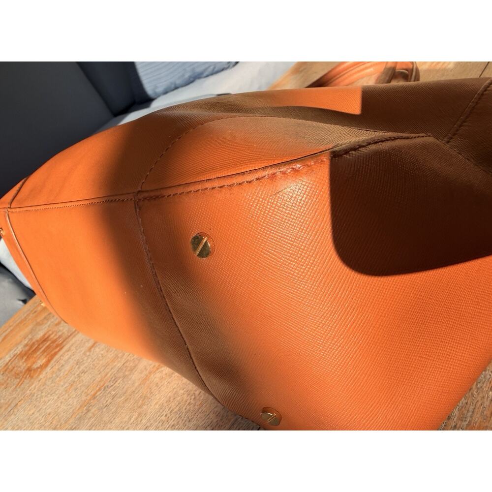 Tory Burch Robinson Saffiano Leather Tote Bag Cognac Brown Zip Satchel 16 Inch - Picture 7 of 16